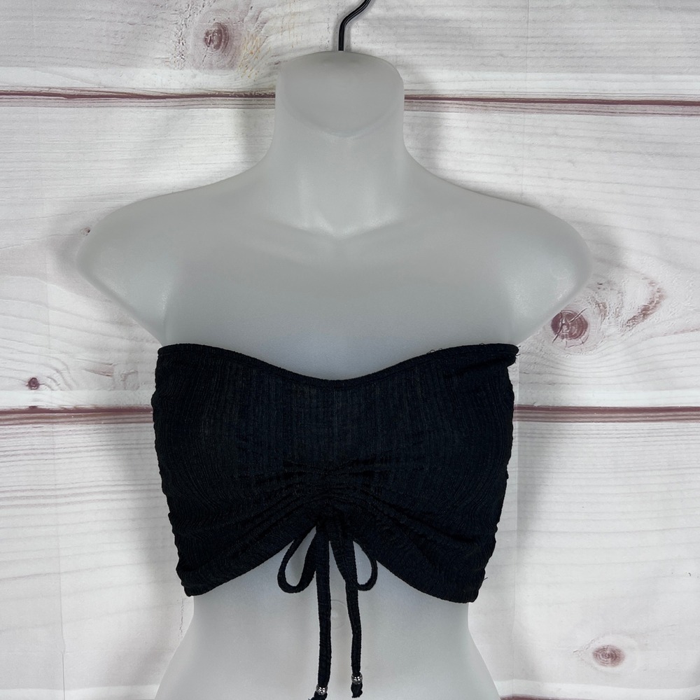 Hyein Seo Tube Top Womens XS Black Ruched Drawstring Ribbed Strapless Streetwear
